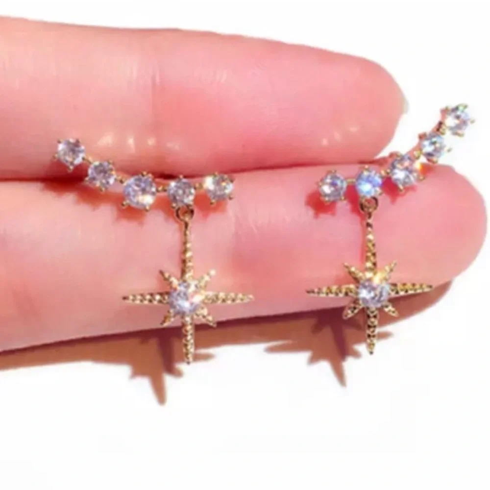 New Star of Bethlehem Sterling Silver & 10k Gold Stud Ear Crawler Earrings